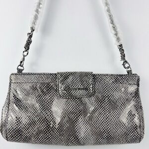 Judith Ripka Gray Snakeskin Embossed Leather Shoulder Bag Chain Strap Purse